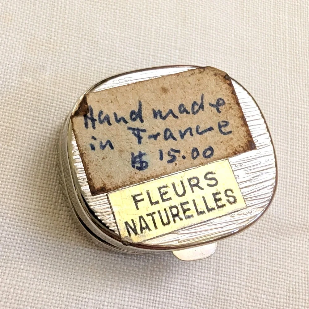 Vintage French Handmade Pill Trinket Box Scenic Floral Resin Fleurs Naturelles